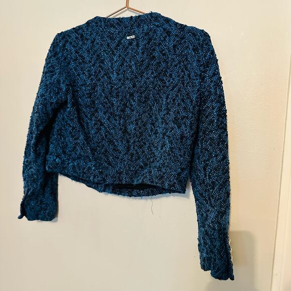 BOSS Royal Blue Tweed Blazer Gold Button Distressed Janoa Jacket Size US 2 - Picture 6 of 14
